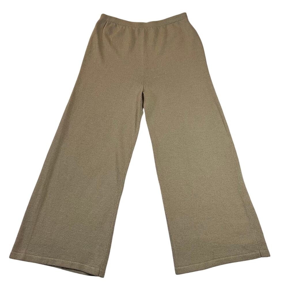 Vintage Helen Hsu High Rise Knit Palazzo Wide Leg Pants Size Large Neutral